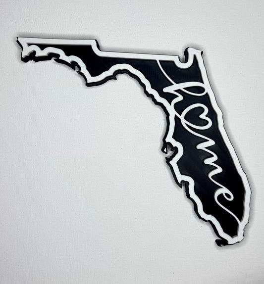 Florida "Home" Wall Art | State Outline Decor | Black &amp; White Modern Home Sign | Florida Gift | Housewarming Present | Home State Love